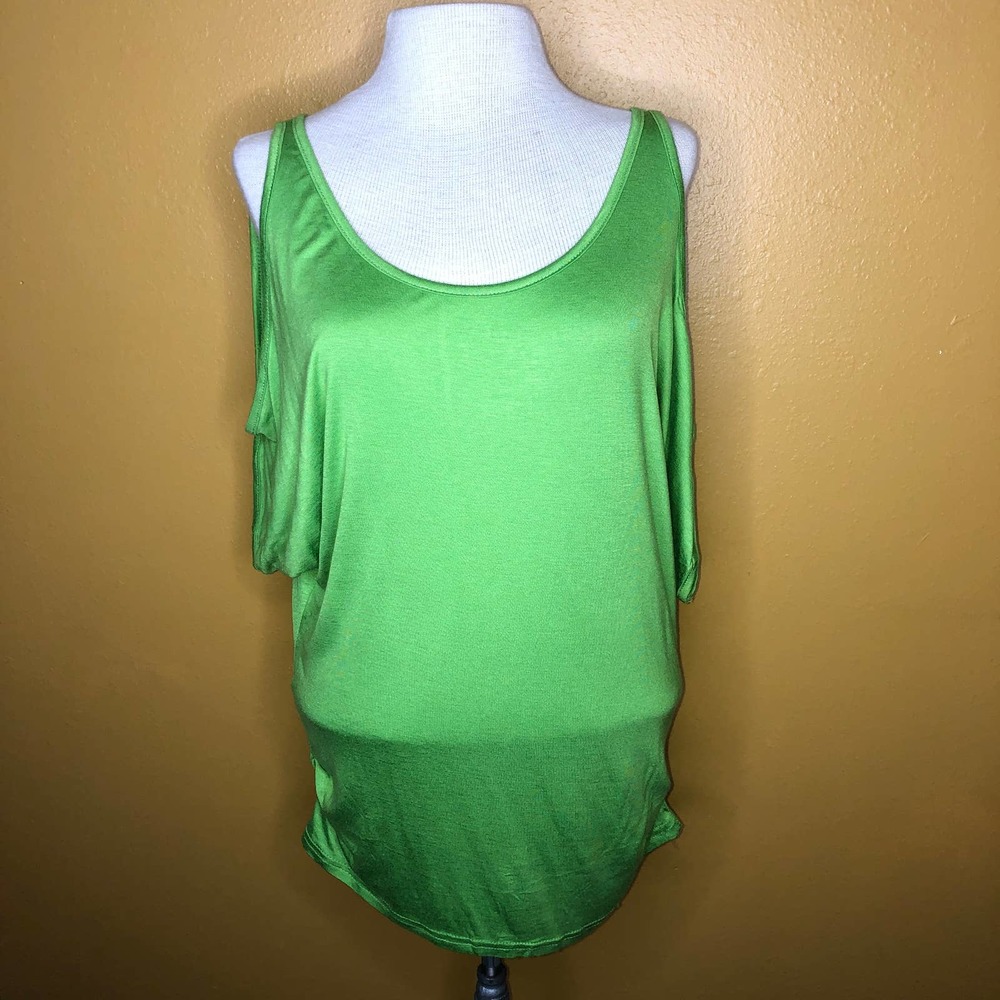 Green Shirt Cold Shoulder Lightweight Top New L